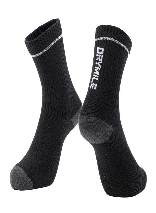 DRYMILE Active Waterproof Socks, Breathable Cushioned Running, Hiking, Winter Waterproof Socks for Men & Women - Crew (Large, Black) - Image 1